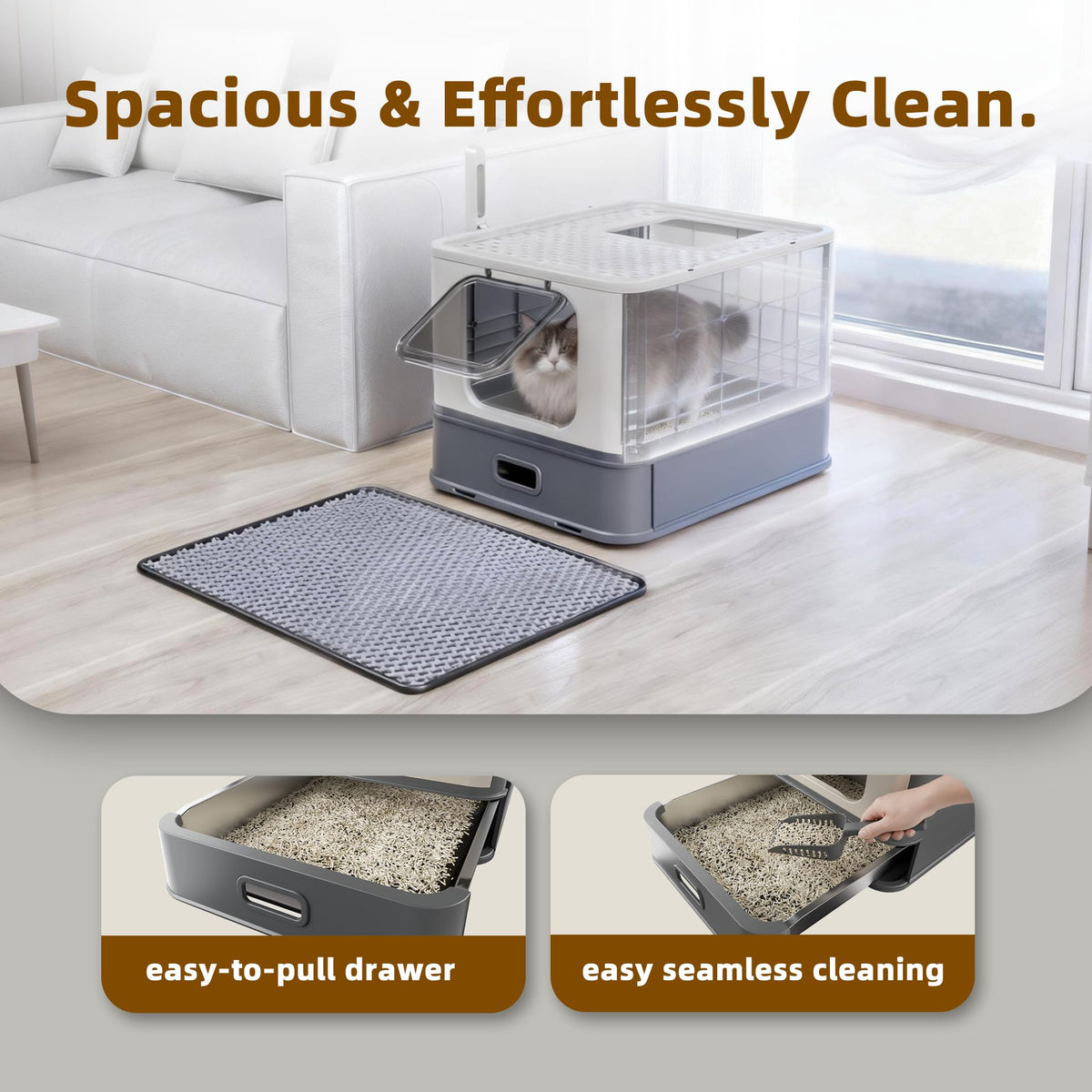 XL Enclosed Stainless Steel Cat Litter Box with Pull-Out Drawer Q19394