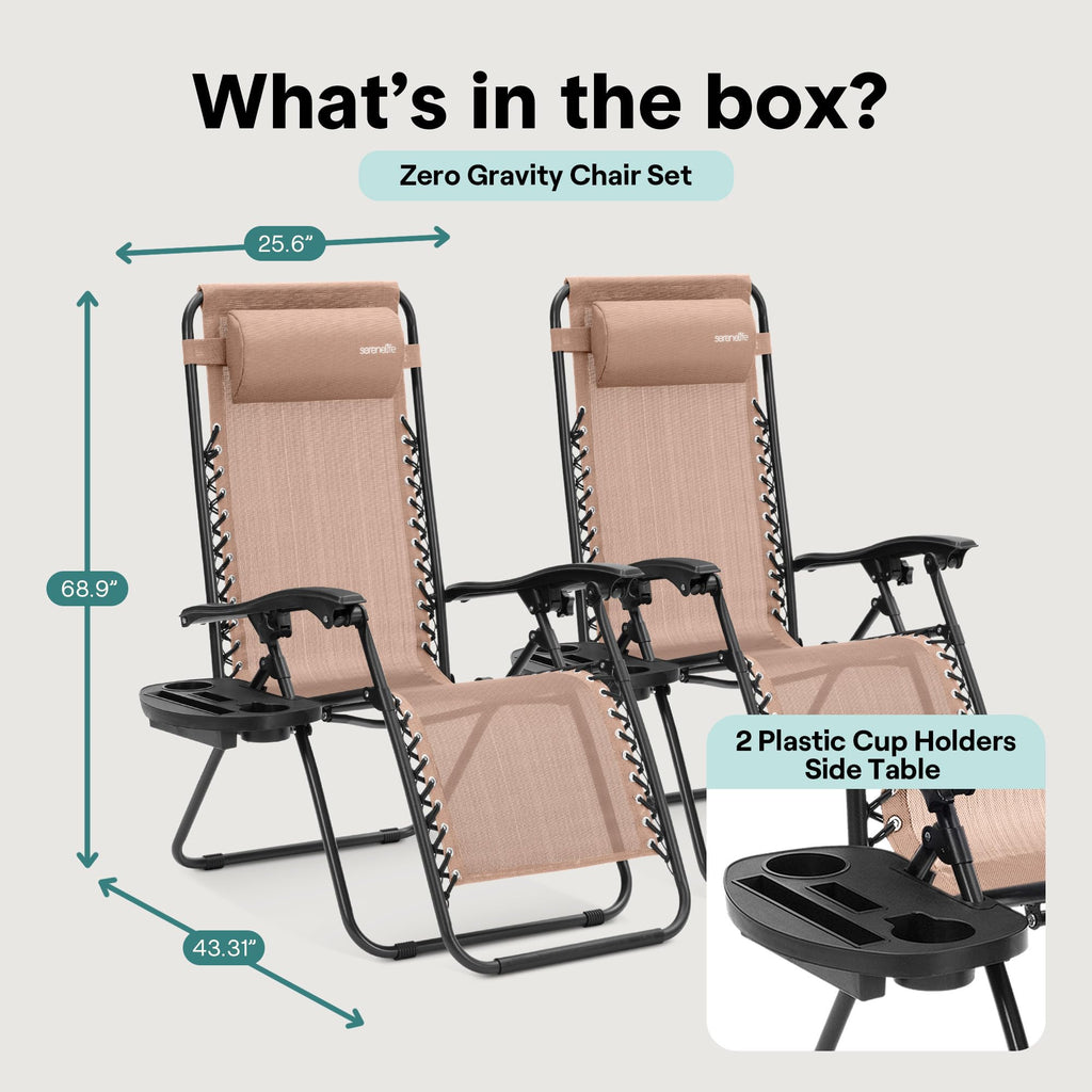 Adjustable Steel Mesh Zero Gravity Chairs Set of 2 with Cup Holder Tray J499