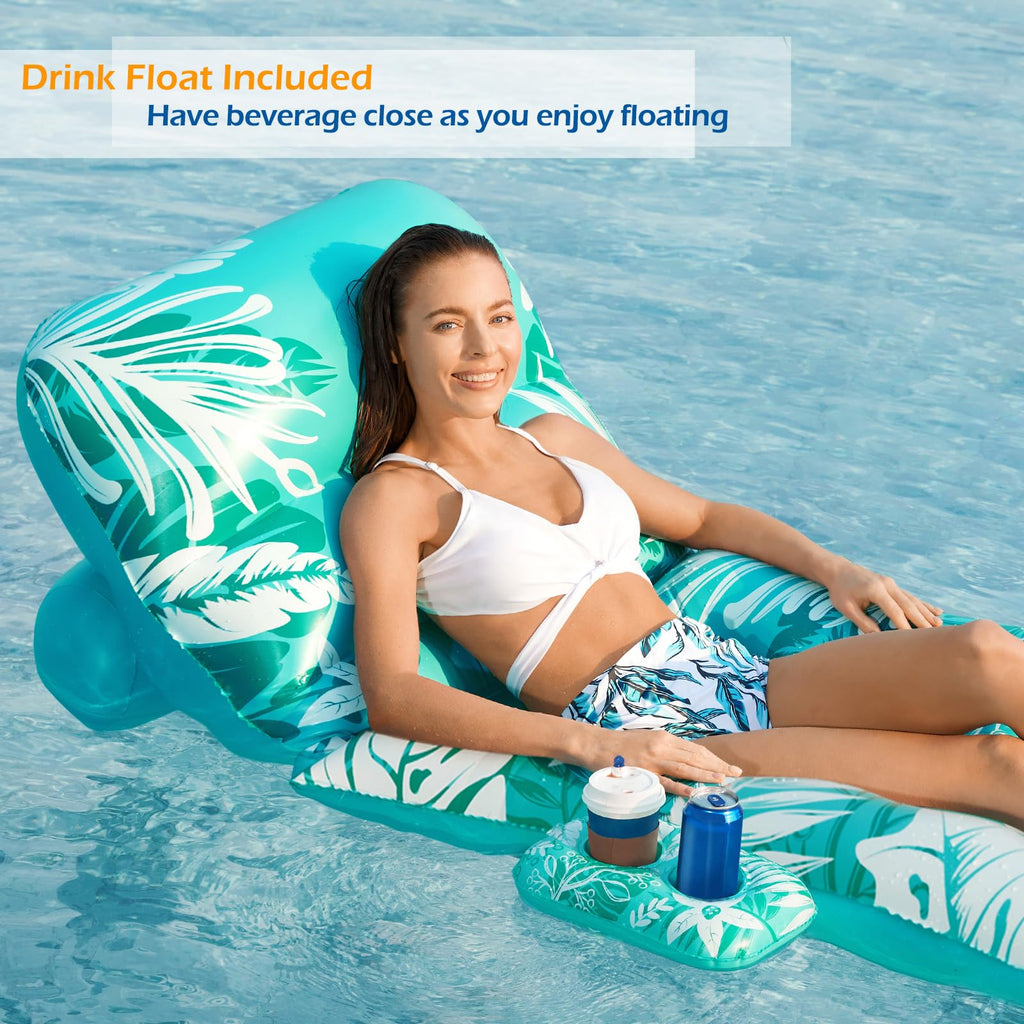 Inflatable Pool Float Lounger with Adjustable Backrest Cup Holders A89698