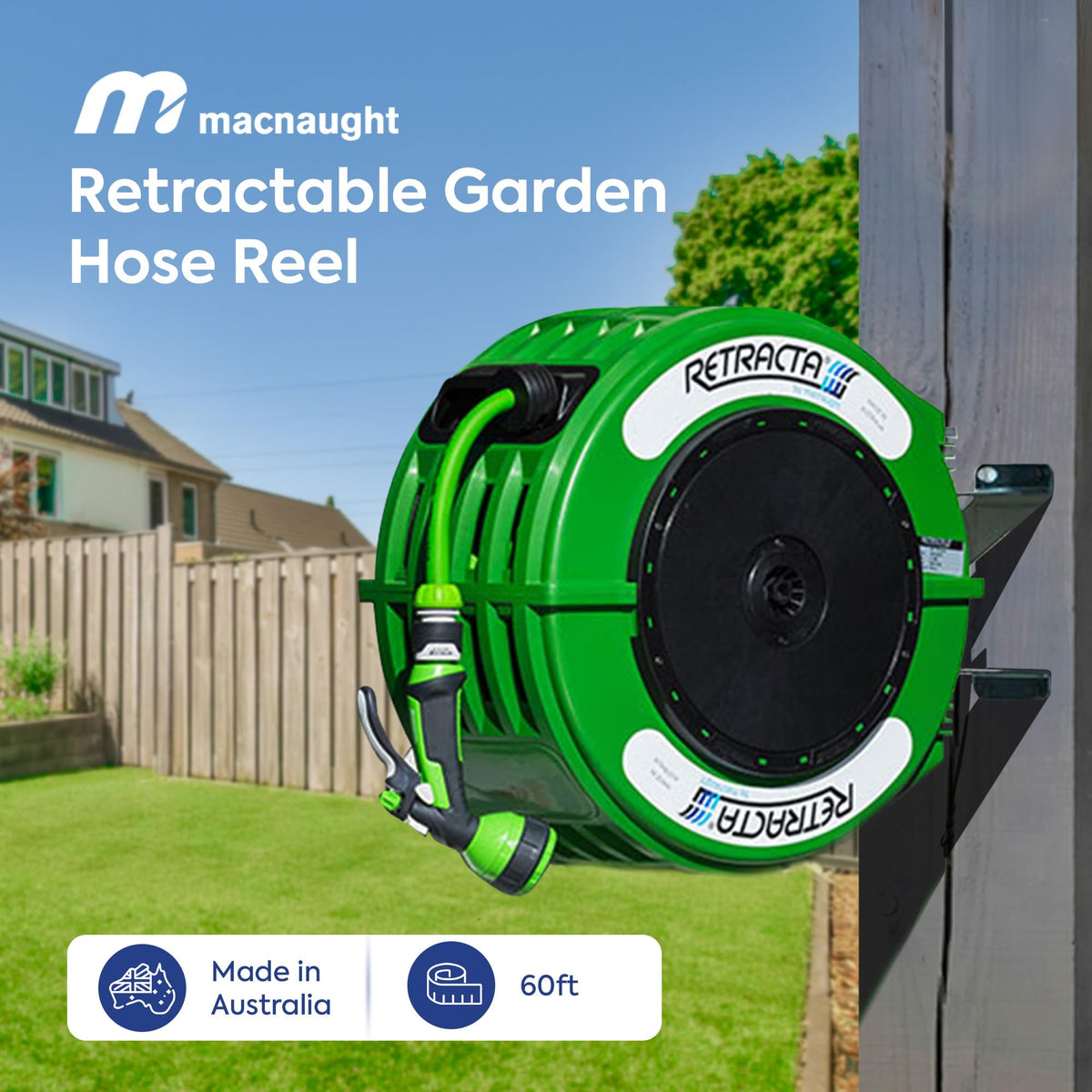 60 Ft Heavy Duty Retractable Garden Hose Reel with Swivel Bracket Z166008