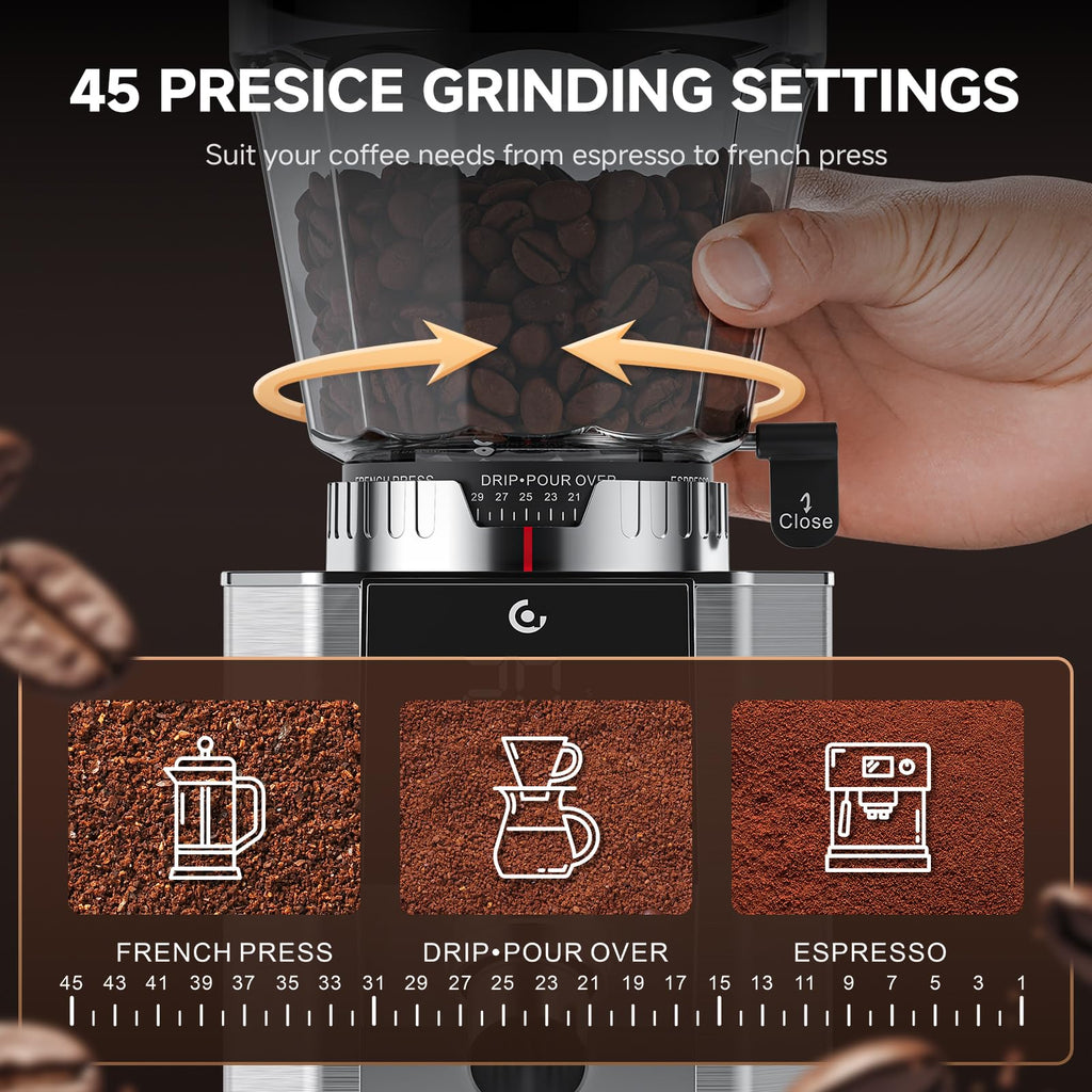 Conical Burr Coffee Grinder with 45 Grind Settings W419