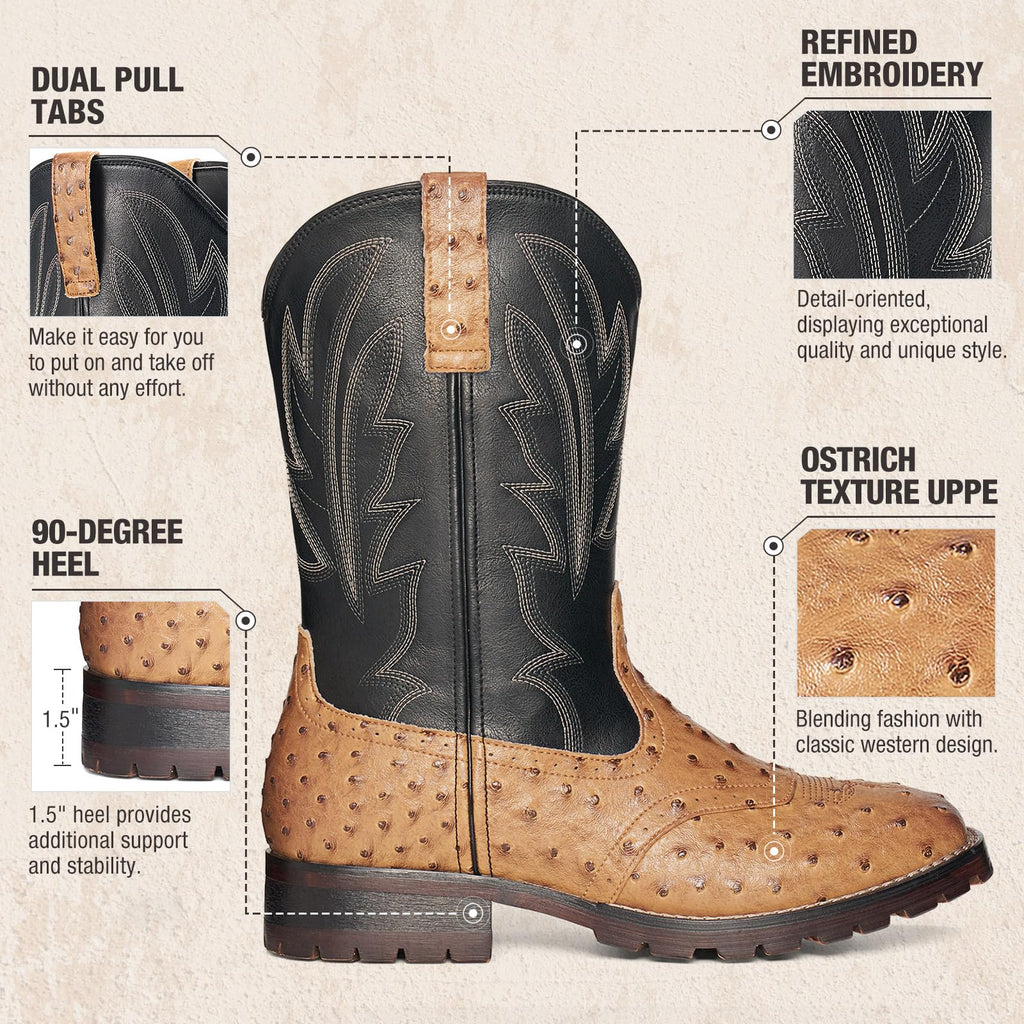 Men's Western Cowboy Boots Square Toe Mid-Calf Boots S907470