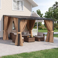 12'x10' Lean to Gazebo with Mosquito Net and Curtains, Brown T877