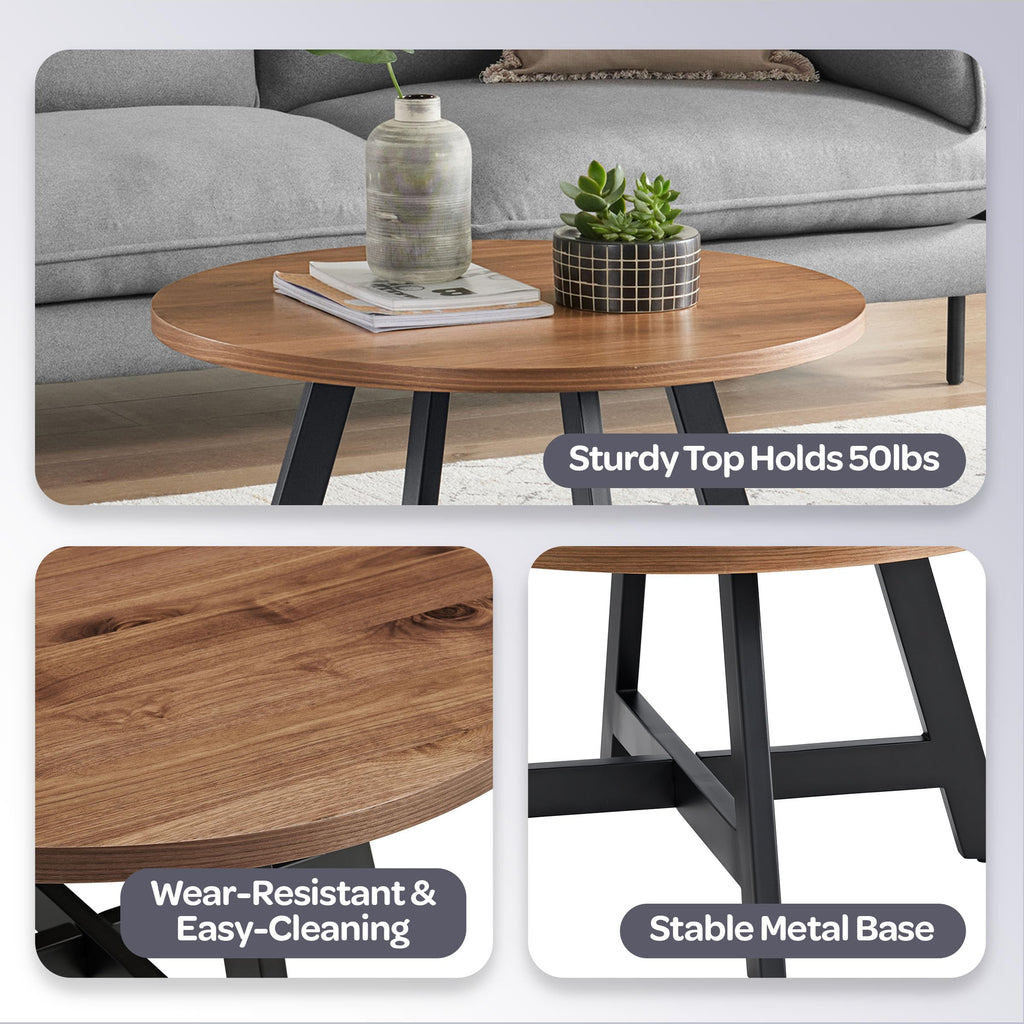 Round Wood Top Metal Base Coffee Table N41376