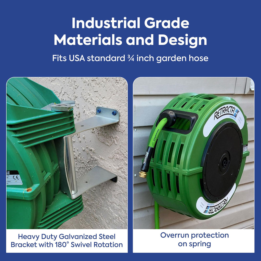 60 Ft Heavy Duty Retractable Garden Hose Reel with Swivel Bracket Z166008