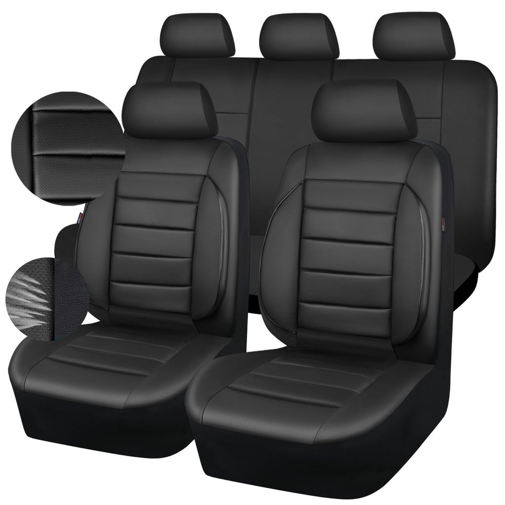 Leather Seat Covers Full Set Water Resistant 3D Foam Back Support 5 Seat Covers U6078
