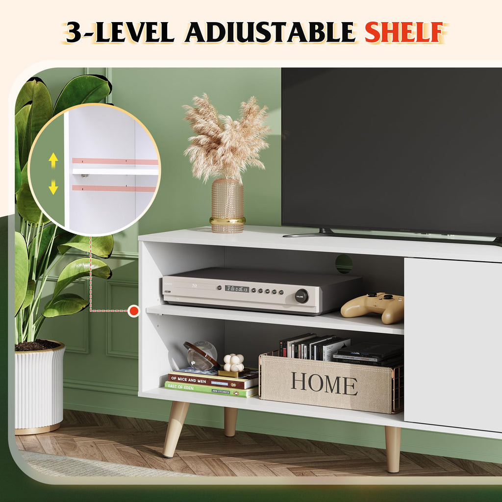 White TV Stand with Storage Cabinet P873