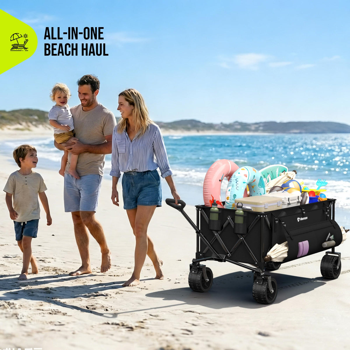 48'' Extra Large Collapsible Wagon with Big Wheels, 300L Black Y7862