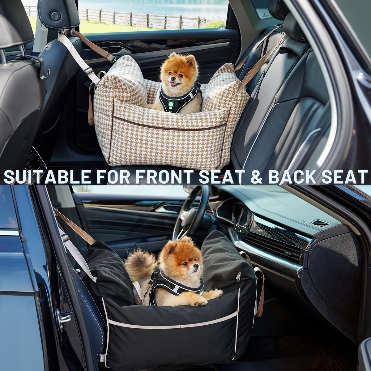 Waterproof Dog Car Seat with Safety Leash, Black T351