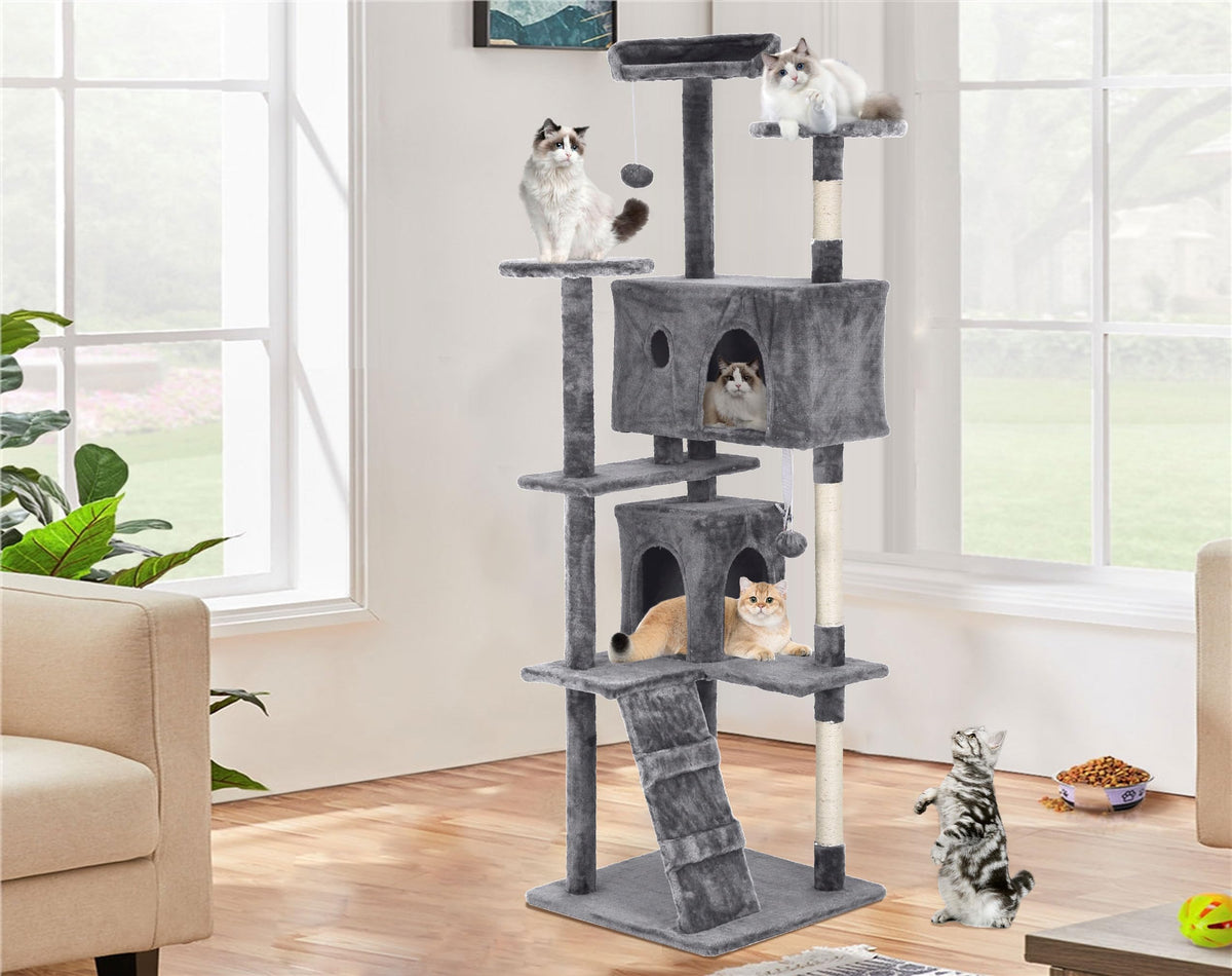 70 Inch Multi-Level Cat Tree with Scratching Post, Condo, Plush Perch B108