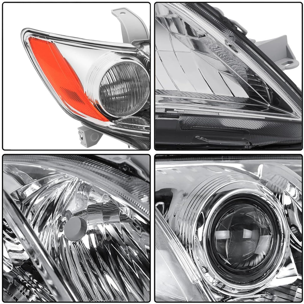 Headlights Assembly Pair Chrome Housing Amber Reflector N683