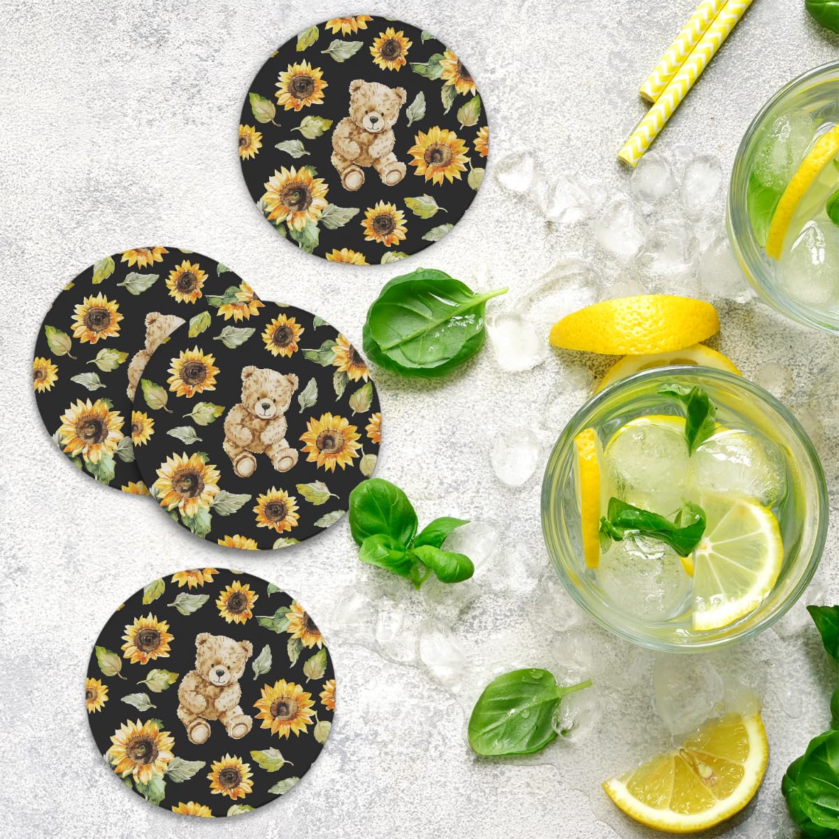 Round Absorbent Ceramic Coasters Set of 4 F5711