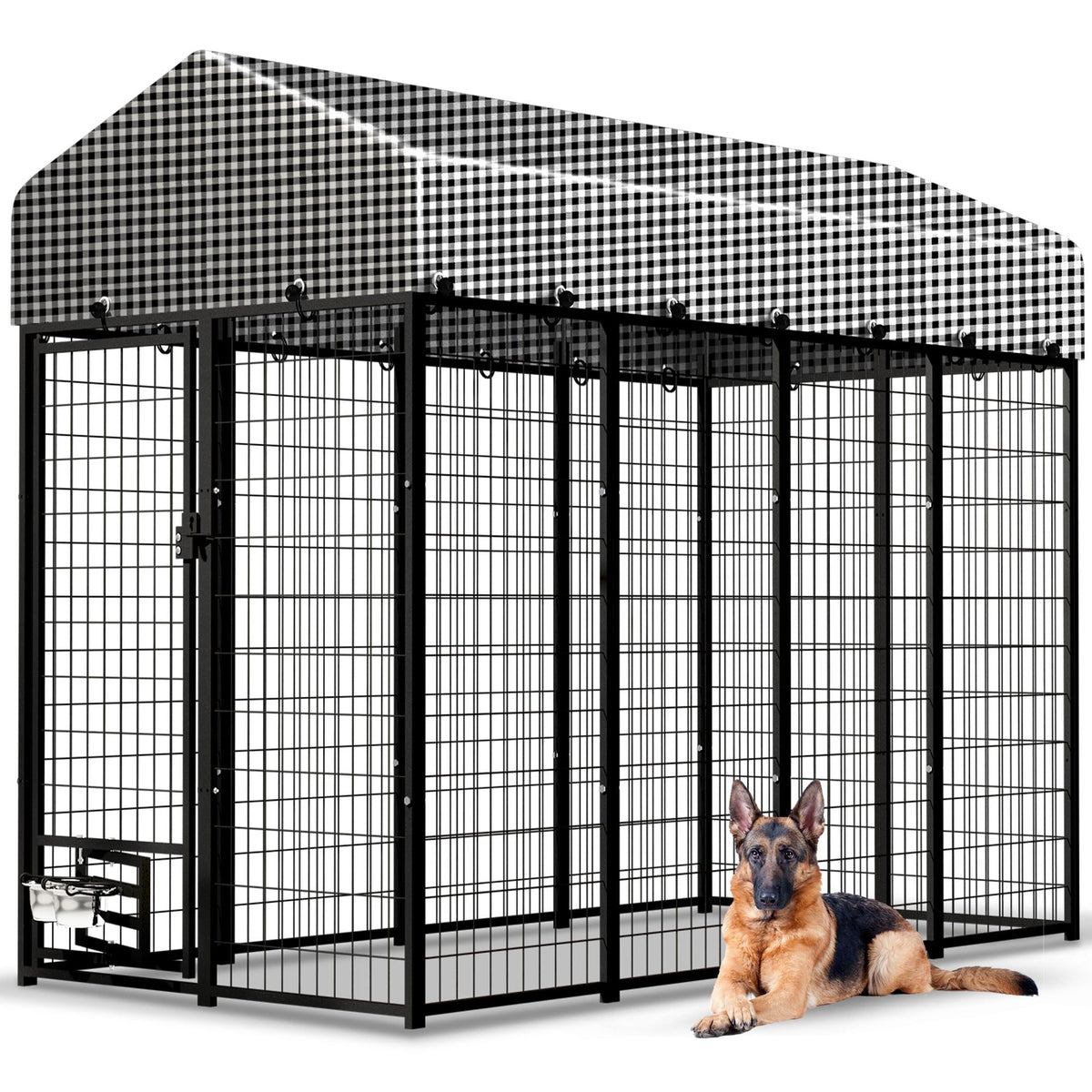 Large Outdoor Dog Kennel with Roof Cover P4391