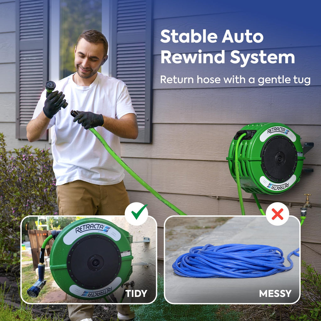 60 Ft Heavy Duty Retractable Garden Hose Reel with Swivel Bracket Z166008