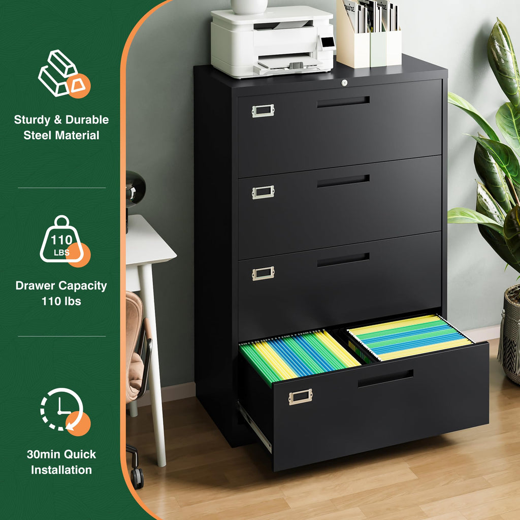 4 Drawer Metal Lateral File Cabinet with Lock X796