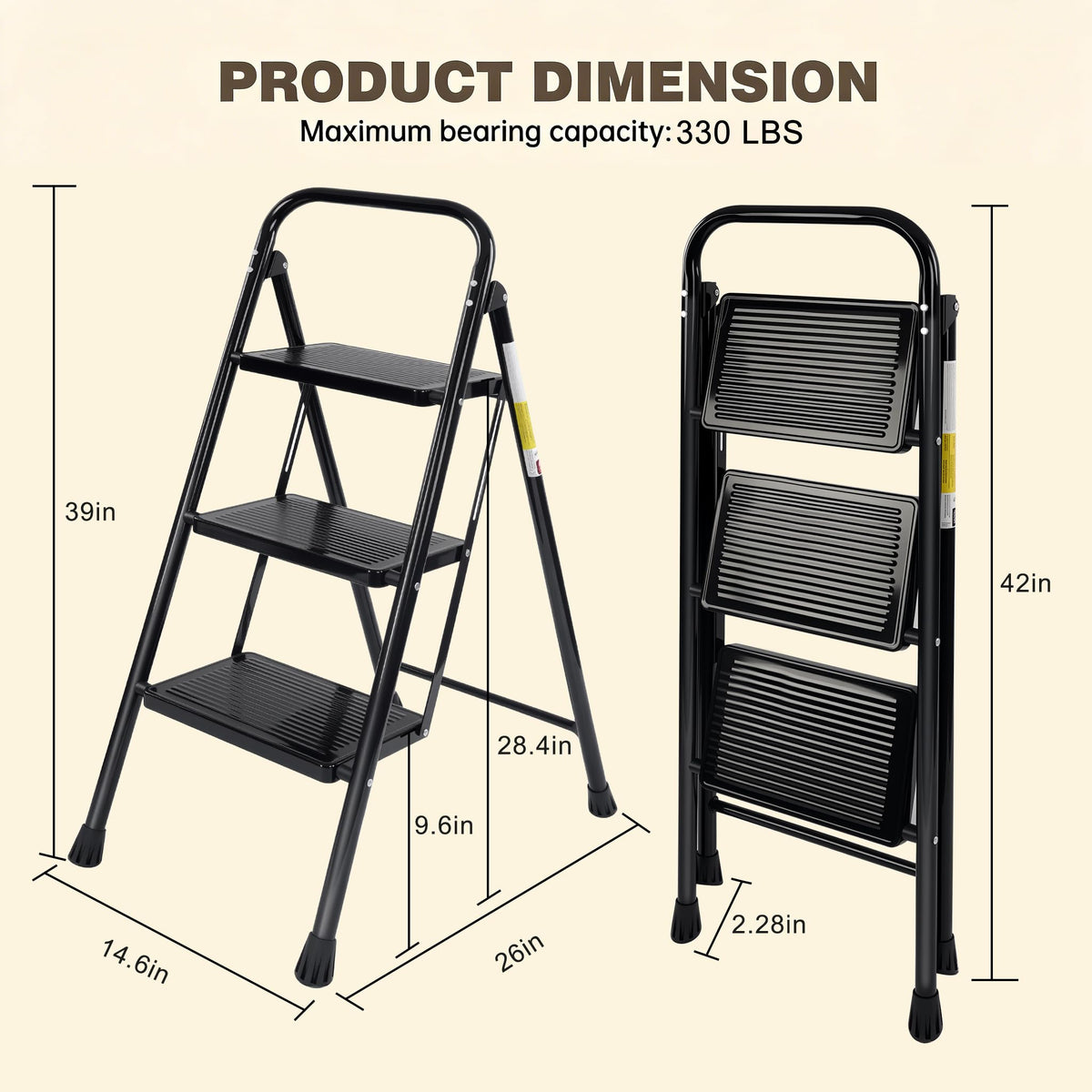 3 Step Folding Ladder with Anti-Slip Pedal W909497