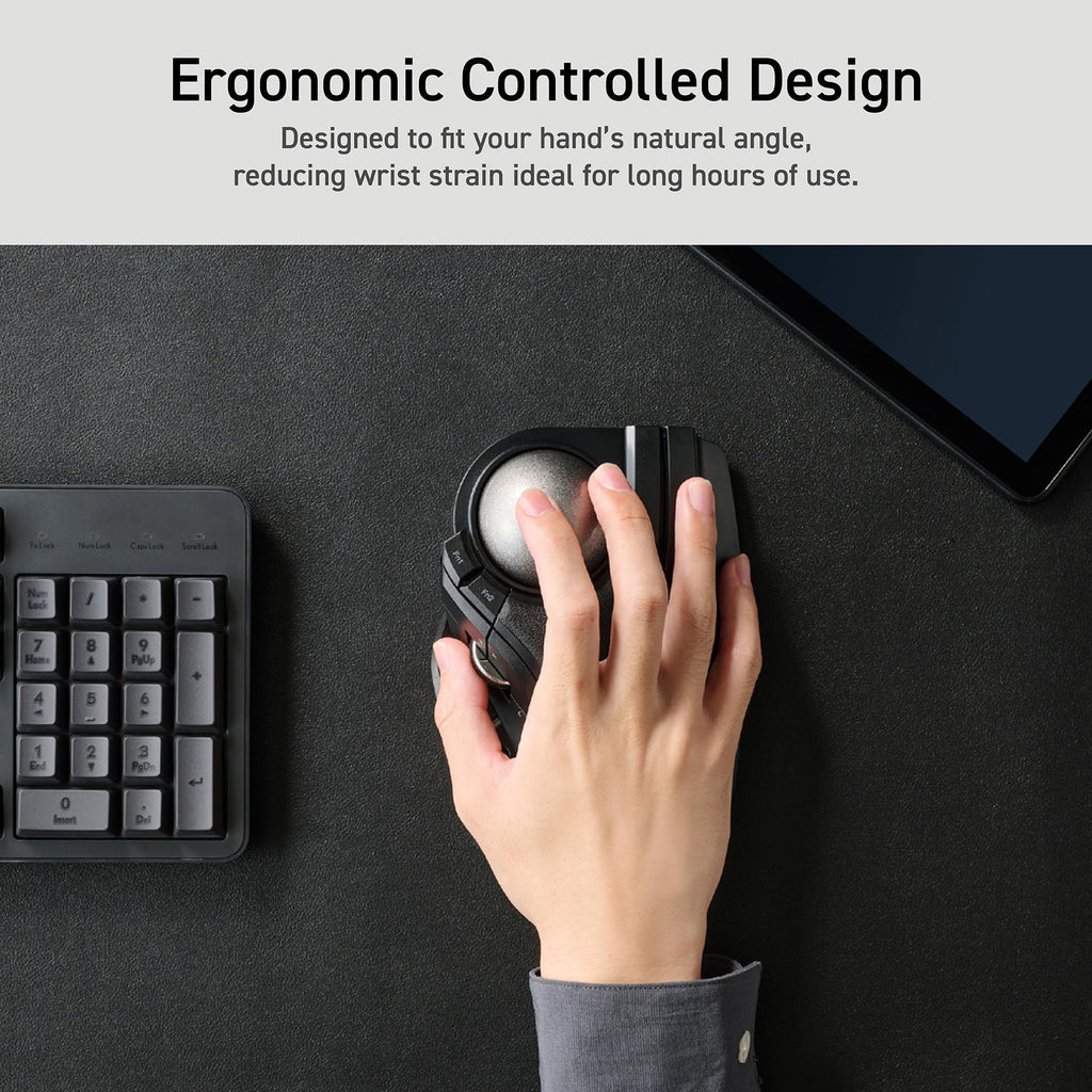 Wireless Trackball Mouse, Ergonomic 52mm Large Ball, Multi-Connection Bluetooth, 2.4GHz Wireless, Wired, 10 Programmable Buttons, Rechargeable, Silent Clicks I6993