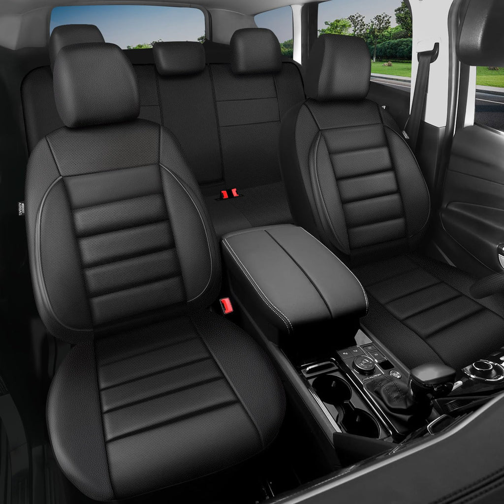 Leather Seat Covers Full Set Water Resistant 3D Foam Back Support 5 Seat Covers U6078
