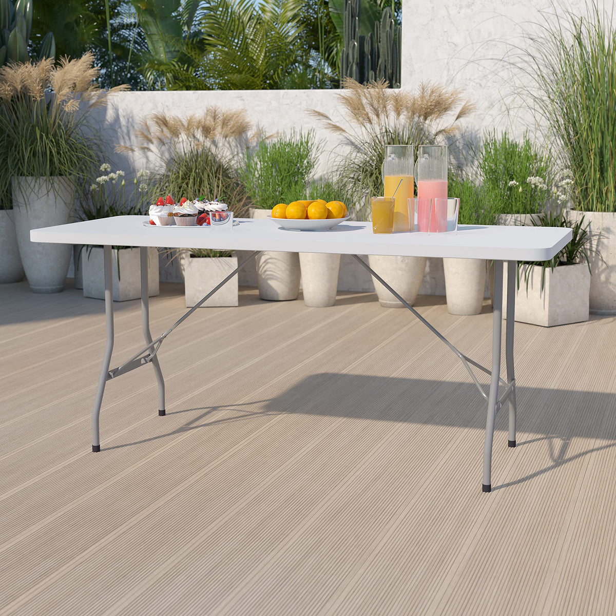6 Pack 6-Foot Granite White Plastic Folding Table S699803