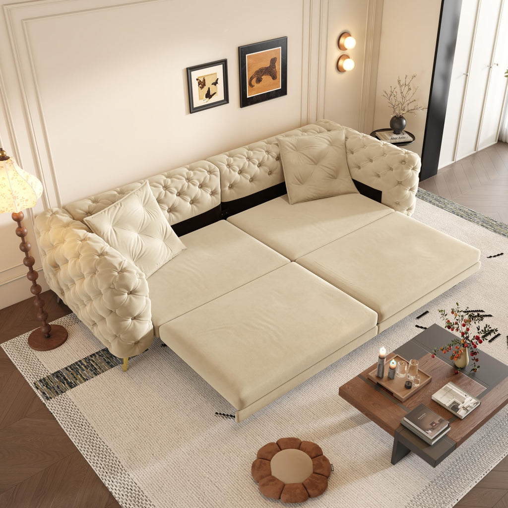 Velvet 3-in-1 Convertible Sleeper Sofa with Movable Ottoman P92958