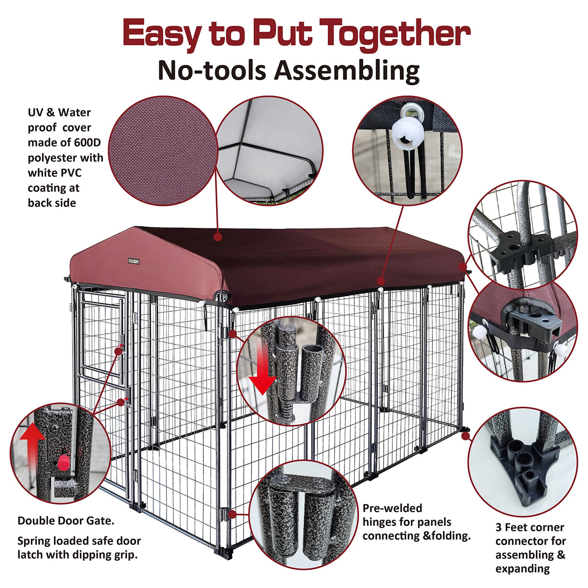 8' x 4' x 5' Outdoor Dog Kennel with Roof Cover W19631