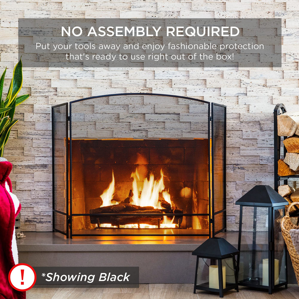 47.5x27.25in 3-Panel Steel Mesh Fireplace Screen S5358