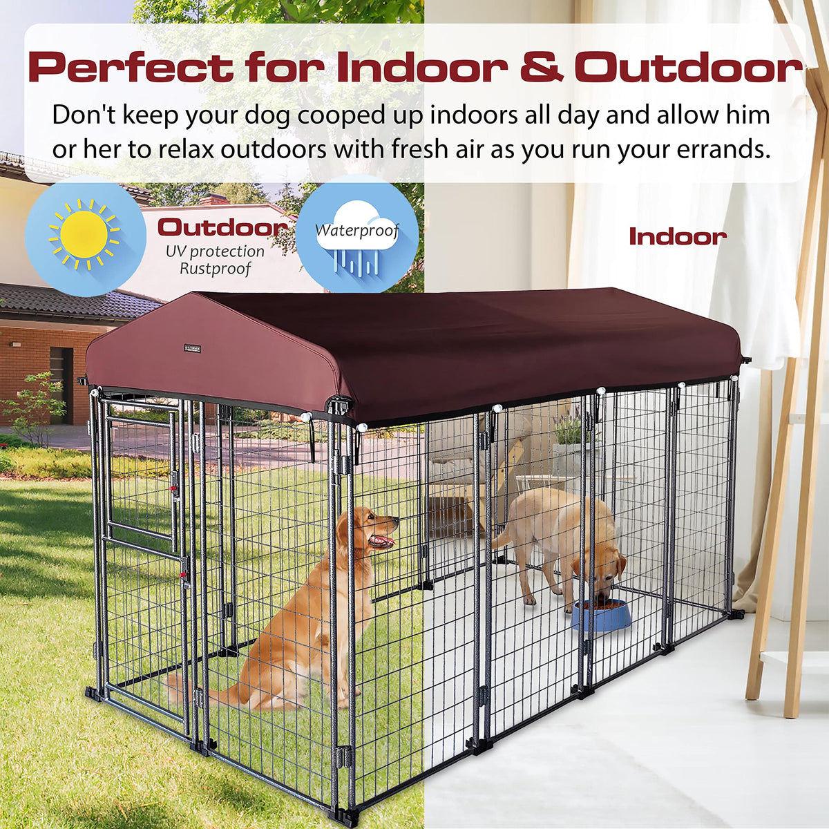 8' x 4' x 5' Outdoor Dog Kennel with Roof Cover W19631