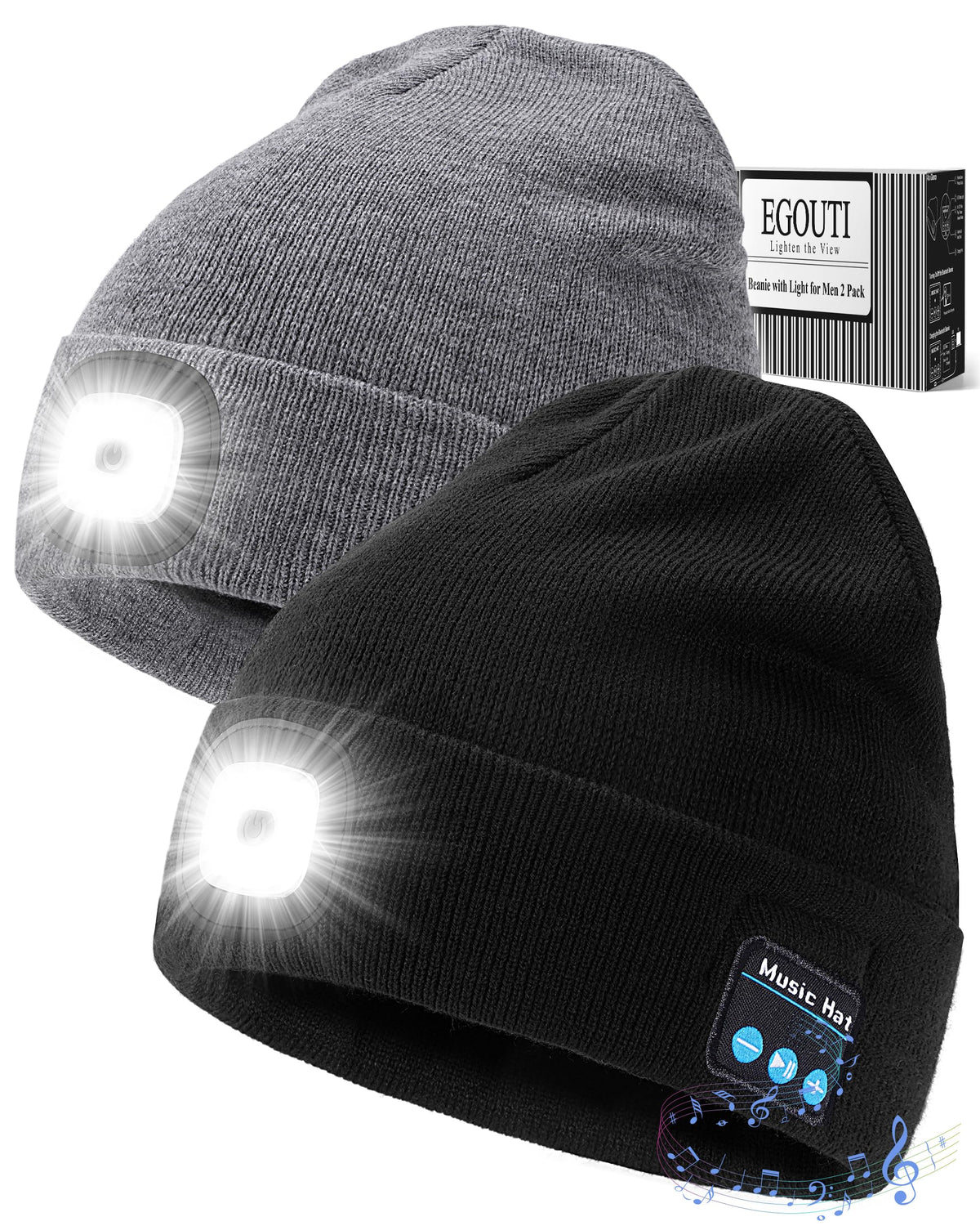 Bluetooth Beanie Hat with Light 2 Pack X128