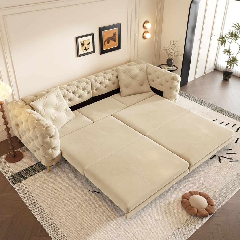 Velvet 3-in-1 Convertible Sleeper Sofa with Movable Ottoman P92958