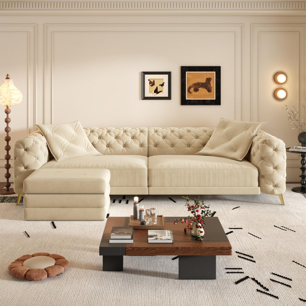 Velvet 3-in-1 Convertible Sleeper Sofa with Movable Ottoman P92958