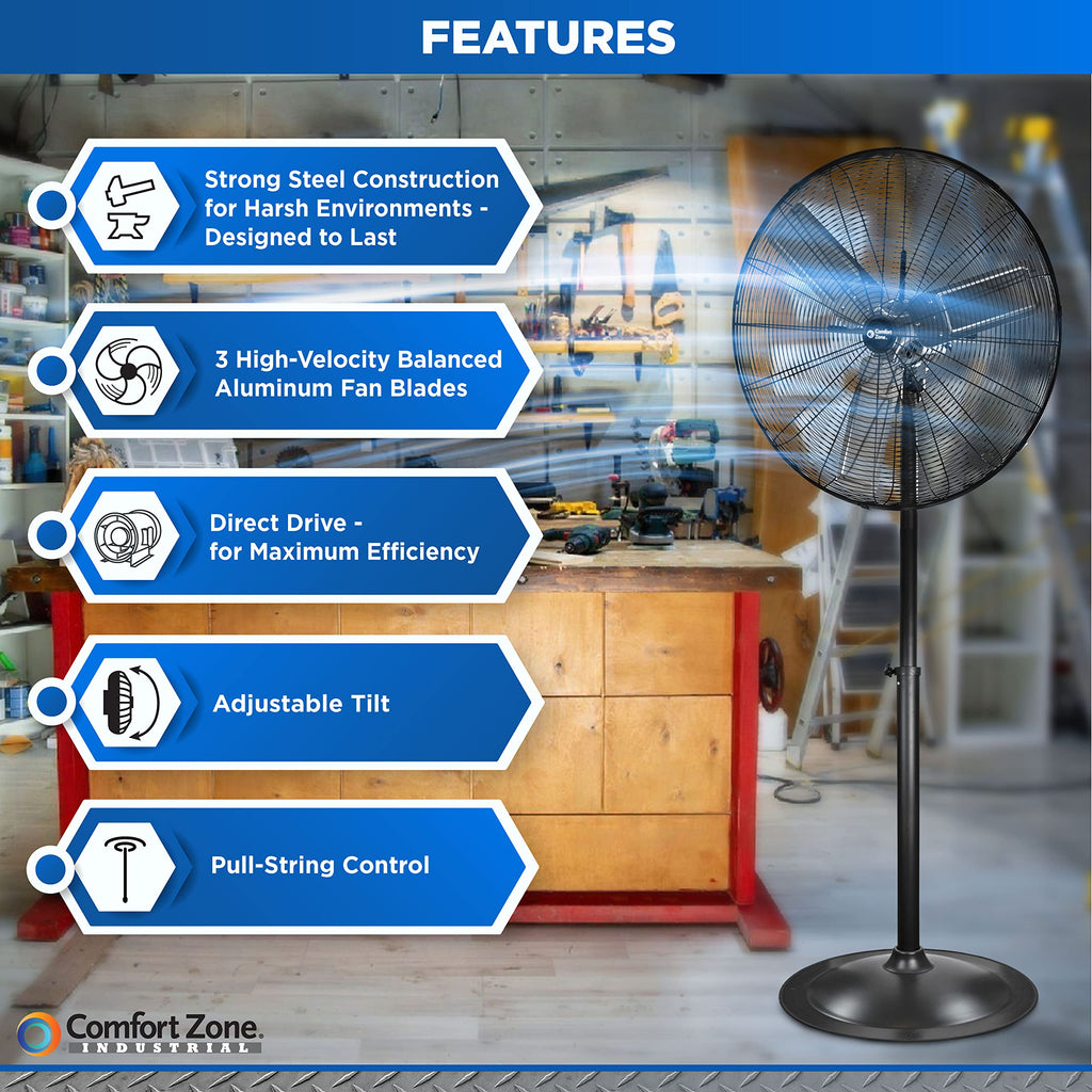 Industrial Pedestal Fan, 30 inch, 3 Speed, Adjustable Height, Metal U471