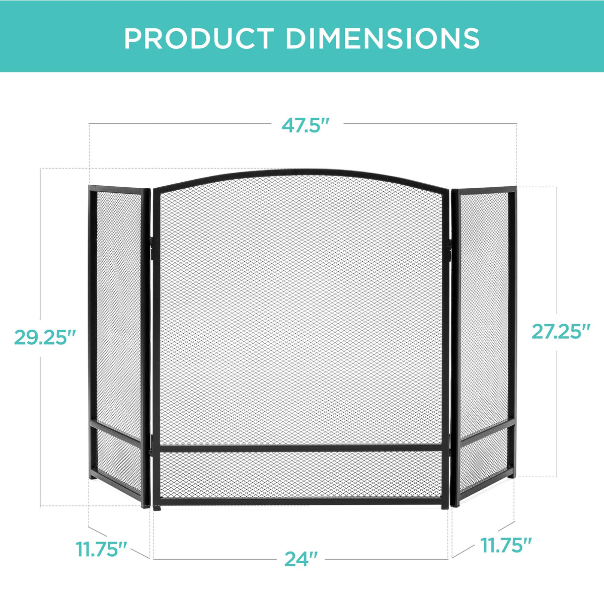 47.5x27.25in 3-Panel Steel Mesh Fireplace Screen S5358