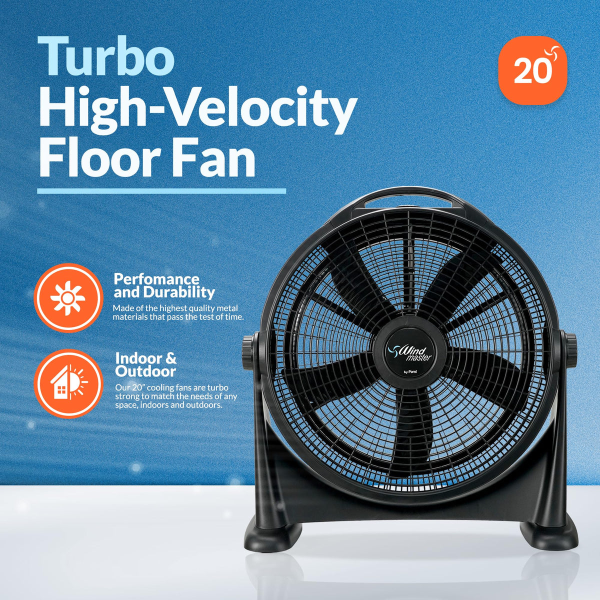 20 in High-Velocity 3 Speed Adjustable Floor Fan Y1628