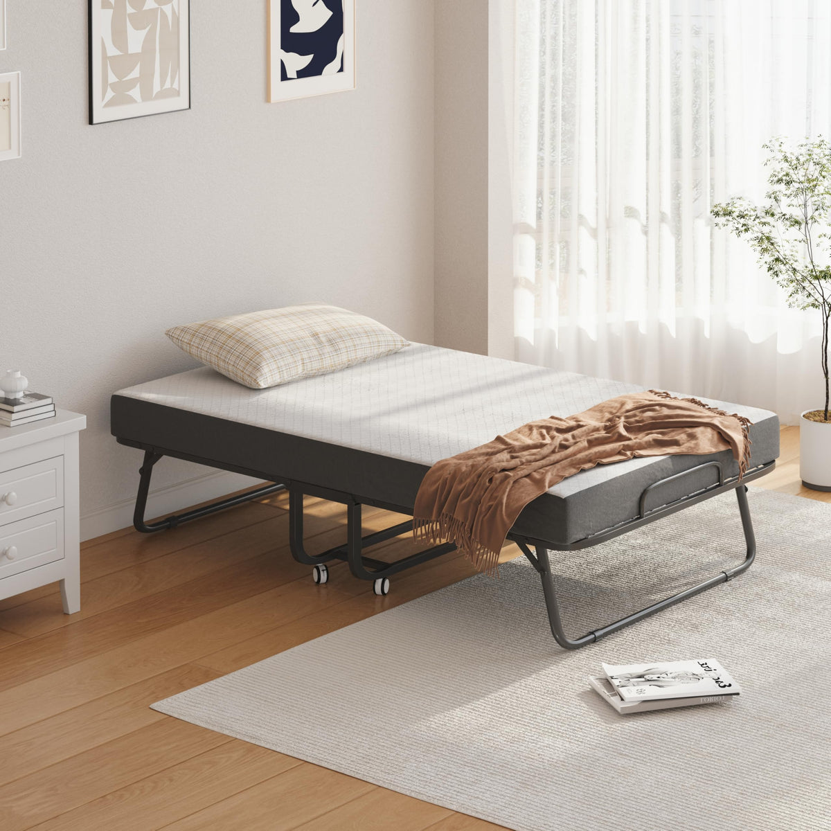 Folding Bed with Mattress and Storage Cover, Twin Size, 5-inch Memory Foam Mattress S24586