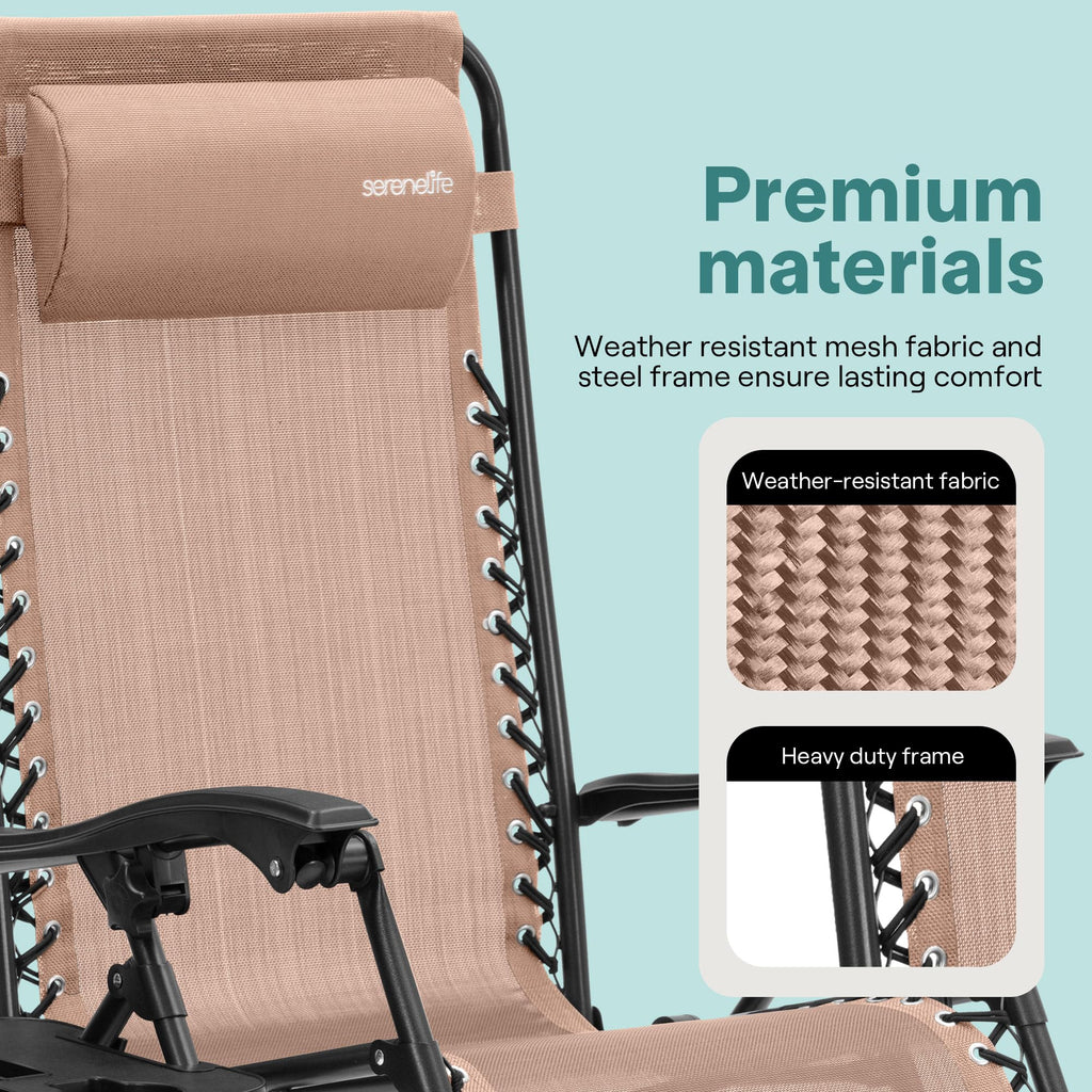 Adjustable Steel Mesh Zero Gravity Chairs Set of 2 with Cup Holder Tray J499