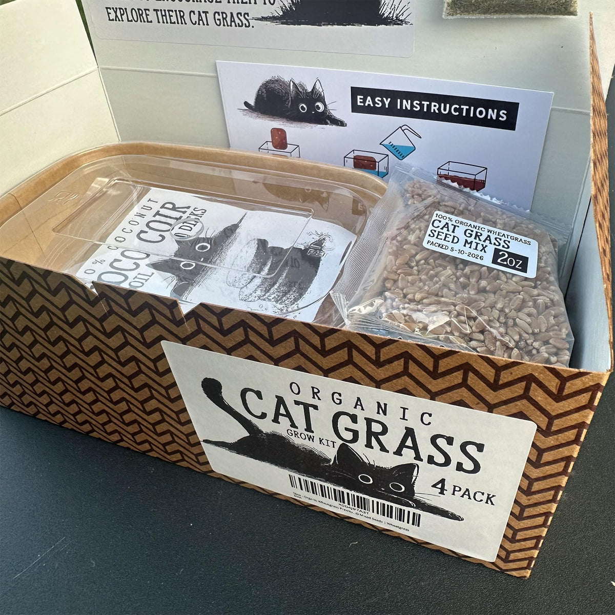4-Batch Indoor Cat Grass Grow Kit with Containers, Soil Disks & Seeds G390