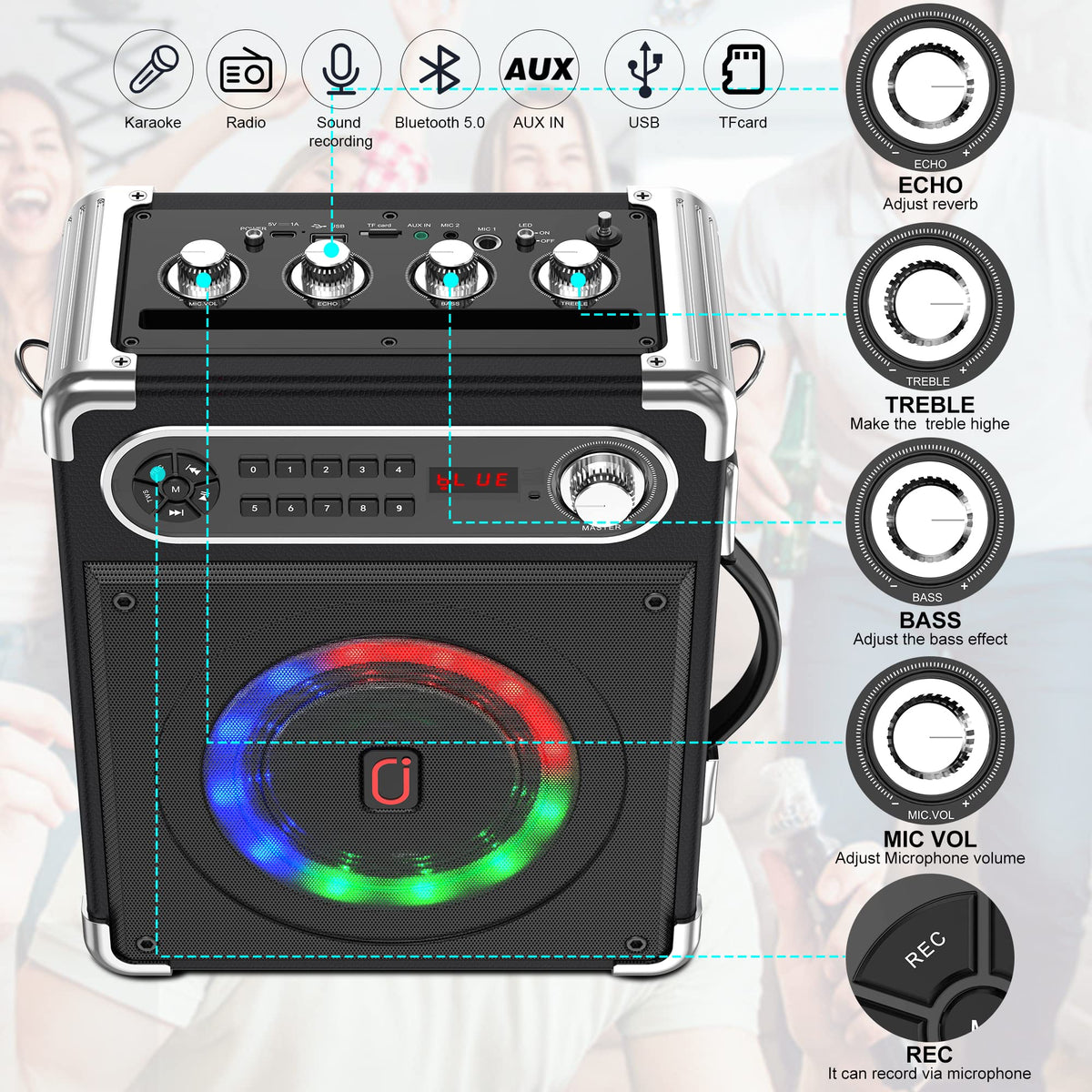 Bluetooth Speaker with Two Wireless Microphones T897827