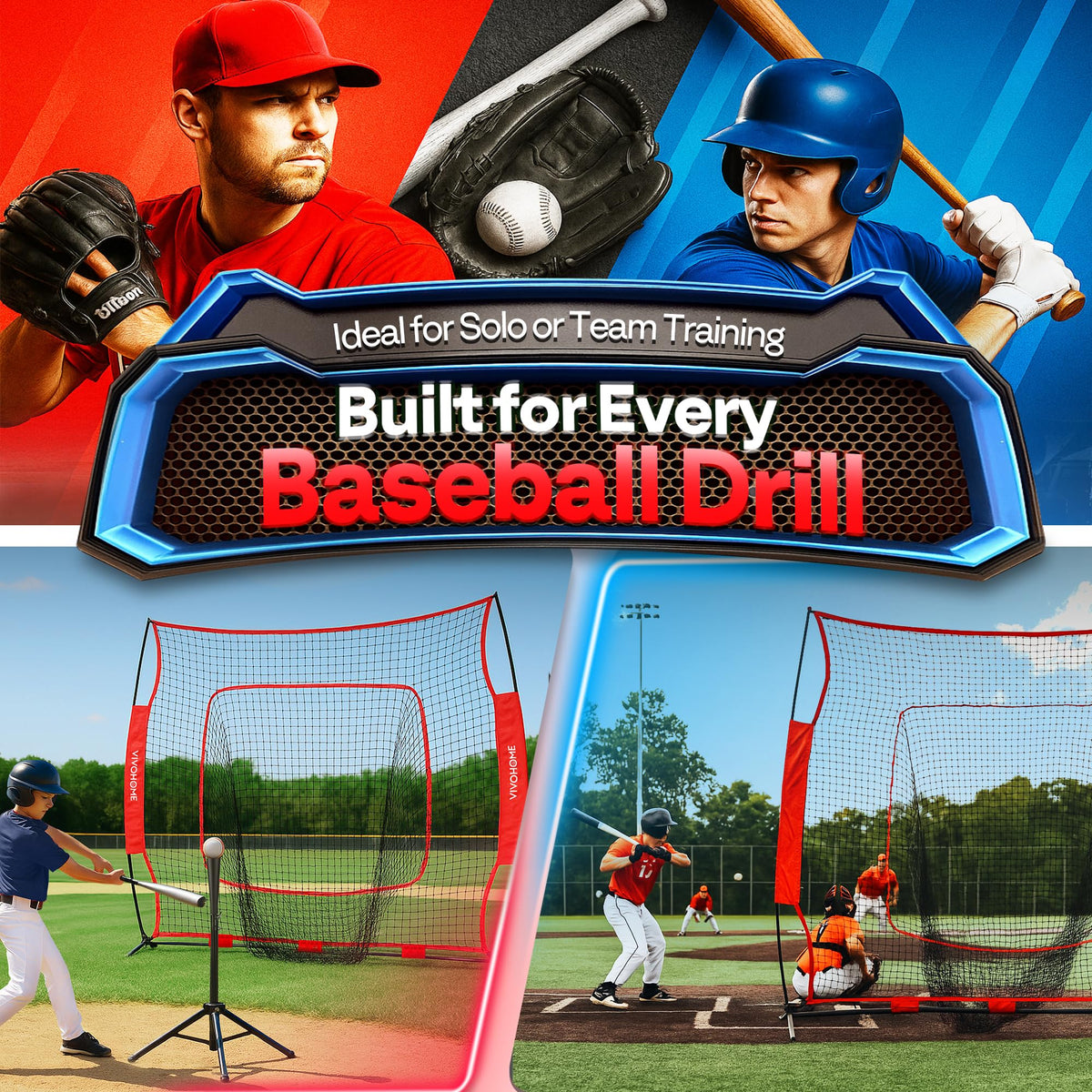 Baseball & Softball Training Net with Batting Tee, 7 x 7 ft. B394