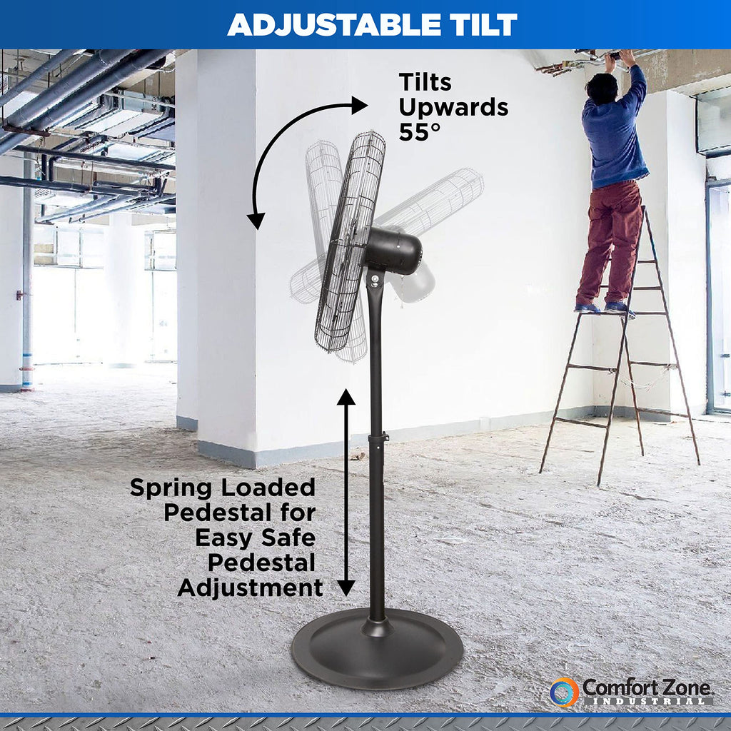 Industrial Pedestal Fan, 30 inch, 3 Speed, Adjustable Height, Metal U471