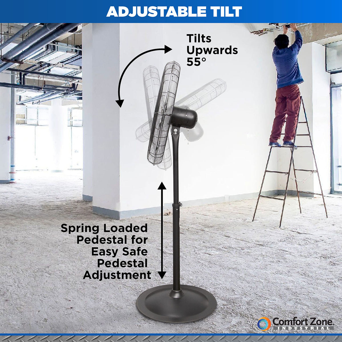 Industrial Pedestal Fan, 30 inch, 3 Speed, Adjustable Height, Metal U471