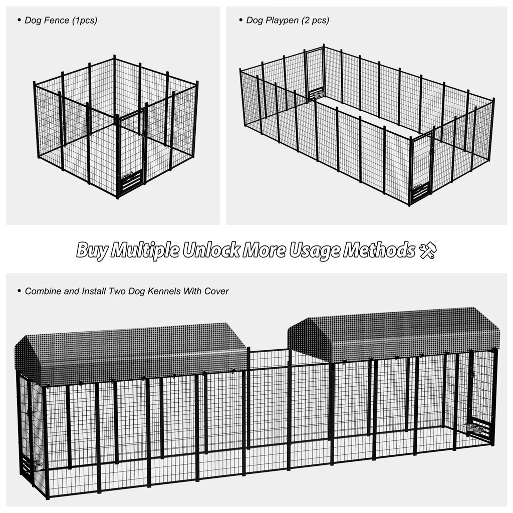 Large Outdoor Dog Kennel with Roof Cover P4391