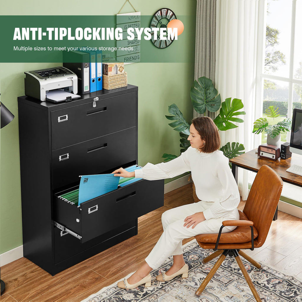4 Drawer Metal Lateral File Cabinet with Lock X796