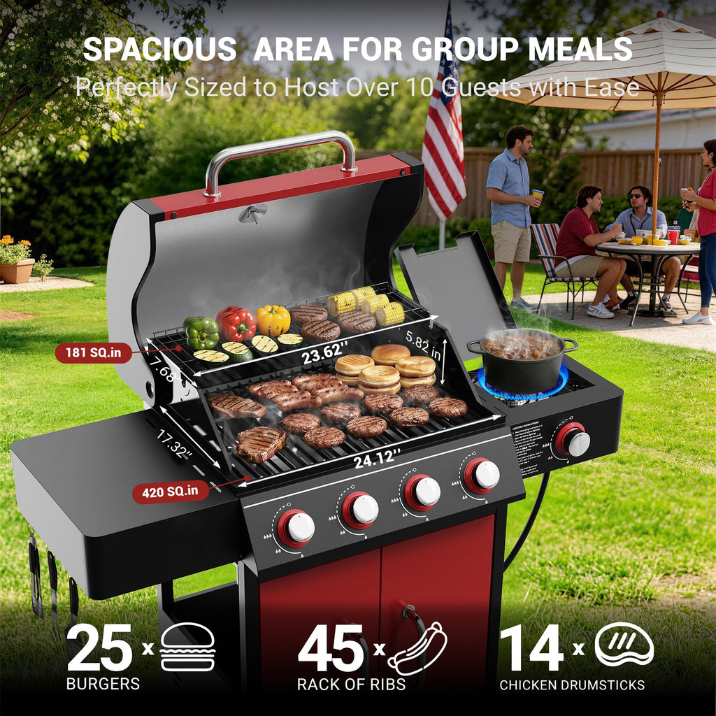 4 Burner Propane Gas Grill with Side Burner Z155