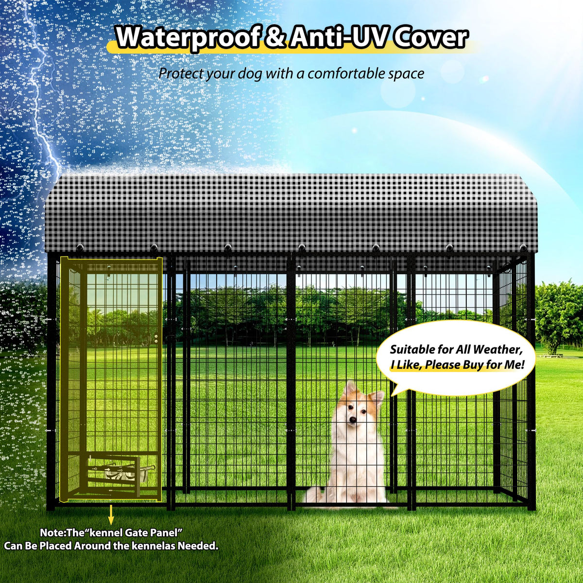 Large Outdoor Dog Kennel with Roof Cover P4391