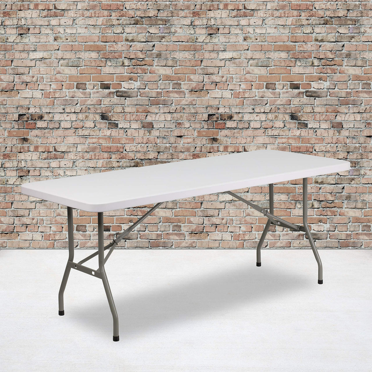 6-Foot Granite White Plastic Folding Table Y84597